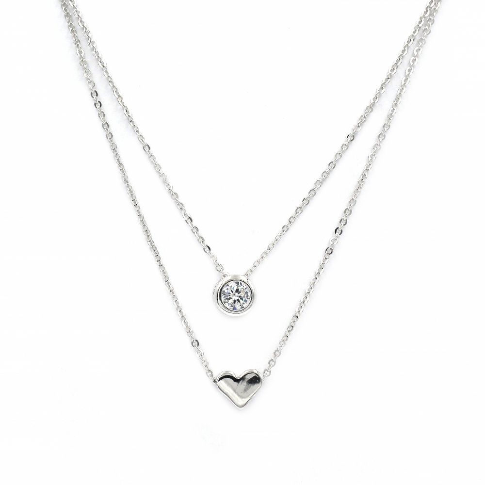 Silver small love circle crystal necklace